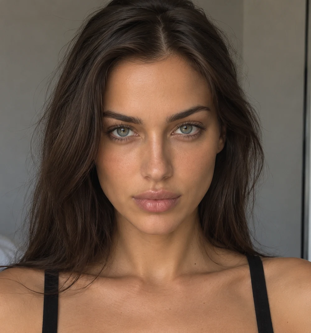 AI-generated portrait of Niva Vale, a dark-haired virtual character